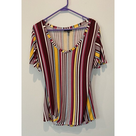 Lane Bryant Striped Top Sleeveless Flutter-Sleeve V-Neck Tee Ring At Hem 18/20 - Picture 1 of 8